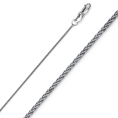 14K White Gold 0.9mm Braided Wheat Chain Necklace with Lobster Claw Clasp