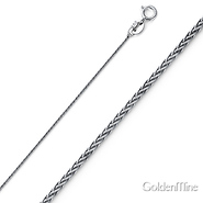 14K White Gold 0.7mm Braided Wheat Chain Necklace with Spring Ring Clasp