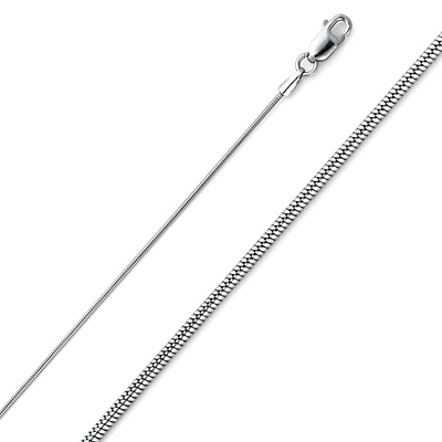 14K White Gold 0.7mm Round Snake Chain Necklace with Lobster Claw Clasp