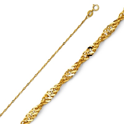 14K Yellow Gold 1.2mm Singapore Chain with Spring Ring Clasp