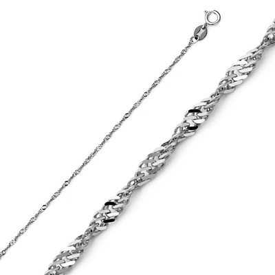 14K White Gold 1.2mm Singapore Chain with Spring Ring Clasp