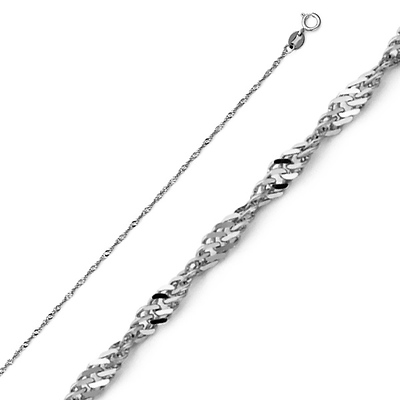 14K White Gold 0.9mm Singapore Chain with Spring Ring Clasp