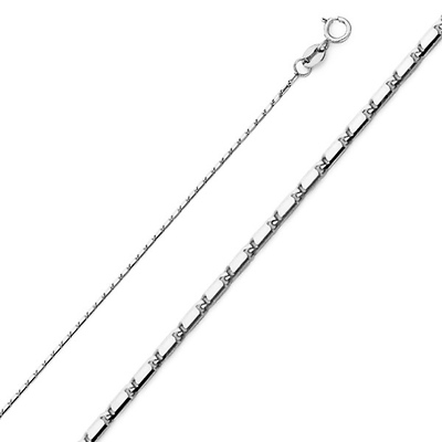 14K White Gold 1mm Snail Link Chain Necklace with Spring Ring Clasp