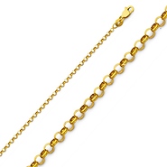 14K Yellow Gold 2.1mm Classic Rolo Cable Chain Necklace with Lobster Claw Clasp