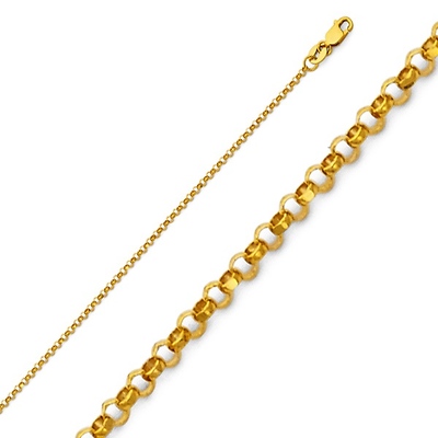 14K Yellow Gold 1.6mm Classic Rolo Cable Chain Necklace with Lobster Claw Clasp