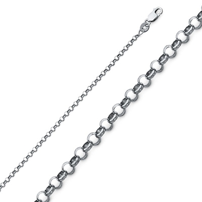 14K White Gold 2.1mm Classic Rolo Cable Chain Necklace with Lobster Claw Clasp