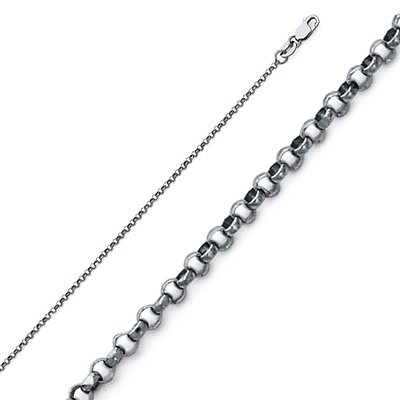1.6mm Classic Rolo Cable 14K White Gold Chain Necklace & Lobster Clasp