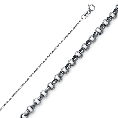 14K White Gold 1.2mm Classic Rolo Cable Chain Necklace with Spring Clasp