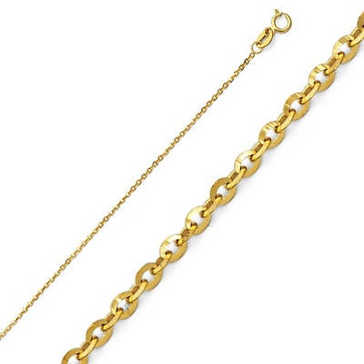 1.2mm Side Diamond Cut Rolo Cable 14K Yellow Gold Chain Necklace