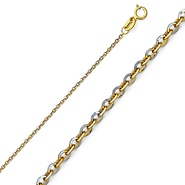 14K Two Tone Gold 1.4mm Diamond cut Rolo Cable Chain Necklace with Spring-ring Clasp