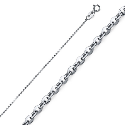 14K White Gold 1.2mm Diamond cut Rolo Cable Chain Necklace with Spring-ring Clasp