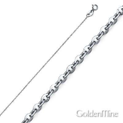 14K White Gold 0.9mm Diamond cut Rolo Cable Chain Necklace with Spring-ring Clasp