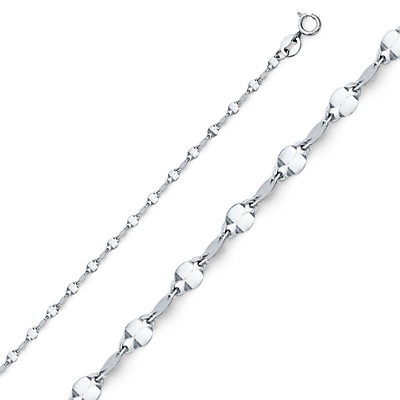 14K White Gold 2mm Twisted Mirror Chain Necklace with Spring Ring Clasp