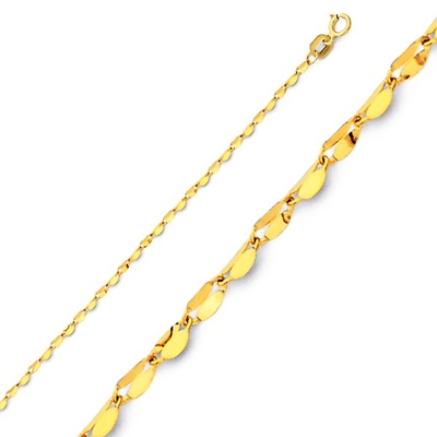 14K Yellow Gold 1.7mm Twisted Mirror Chain Necklace with Spring Ring Clasp