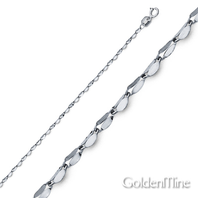 14K White Gold 1.7mm Twisted Mirror Chain Necklace with Spring Ring Clasp