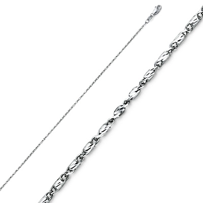 14K White Gold 1.1mm Round Snail Chain Neckalce with Lobster Claw Clasp