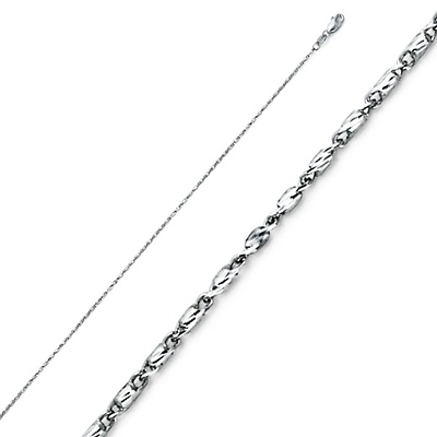 14K White Gold 0.8mm Round Snail Chain Neckalce with Lobster Claw Clasp