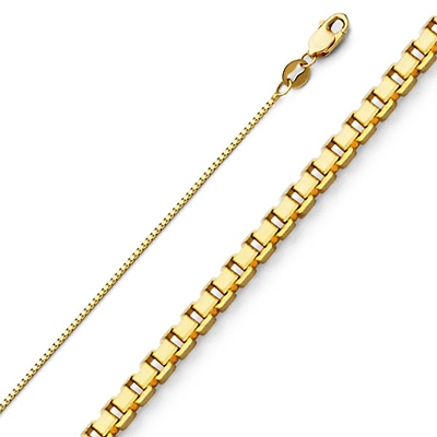 14K Yellow Gold 0.8mm Box Link Chain Necklace with Lobster Claw Clasp