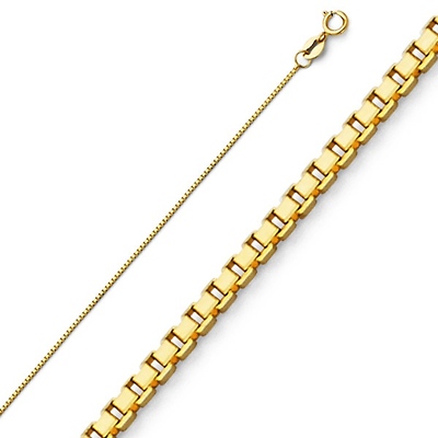 14K Yellow Gold 0.65mm Box Link Chain Necklace with Spring Ring Clasp