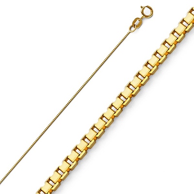 14K Yellow Gold 0.5mm Box Link Chain Necklace with Spring Ring Clasp