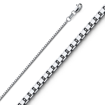 14K White Gold 1mm Box Link Chain Necklace with Lobster Claw Clasp