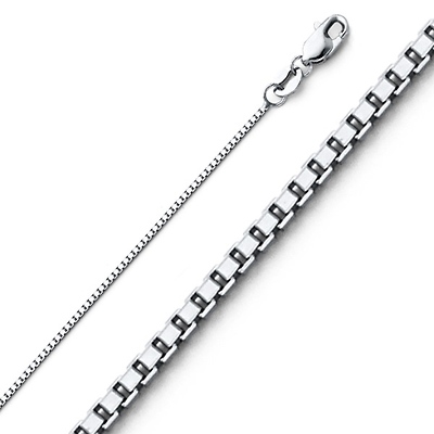 14K White Gold 0.8mm Box Link Chain Necklace with Lobster Claw Clasp