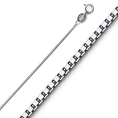14K White Gold 0.65mm Box Link Chain Necklace with Spring Ring Clasp