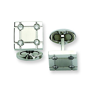 Stainless Steel Cubic Zirconia Brushed & Polished Cuff Links