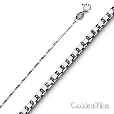 14K White Gold 0.5mm Box Link Chain Necklace with Spring Ring Clasp