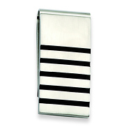 Stainless Steel Black Rubber Design Brushed Money Clip