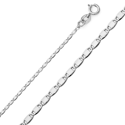 14K White Gold 1.3mm Valentino Chain Necklace with Spring Clasp