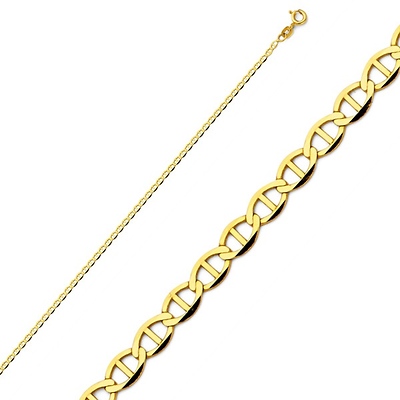 14K Yellow Gold 1.4mm Flat Mariner Chain Necklace with Spring Clasp