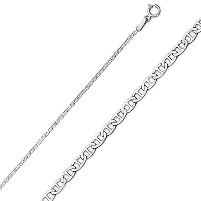 14K White Gold 1.4mm Flat Mariner Chain Necklace with Spring Clasp