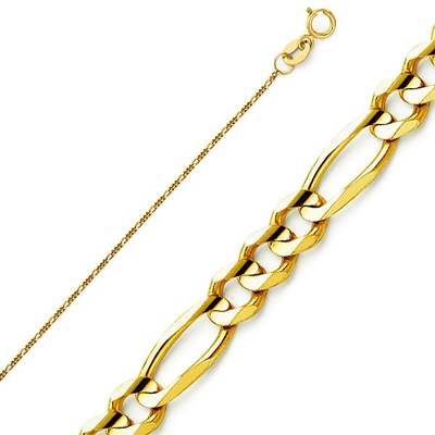 14K Yellow Gold 0.9mm 3+1 Figaro Chain Necklace