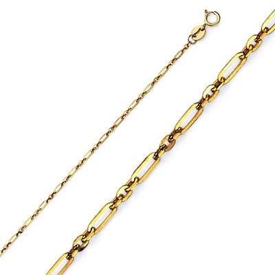 14K Yellow Gold 1.3mm Open 1+1 Cable Chain Necklace