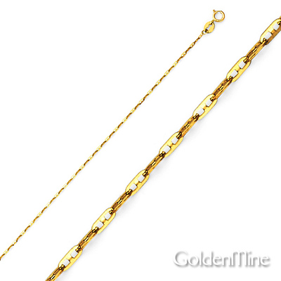 14K Yellow Gold 1mm Anchor Link 1+1 Mariner Chain Necklace