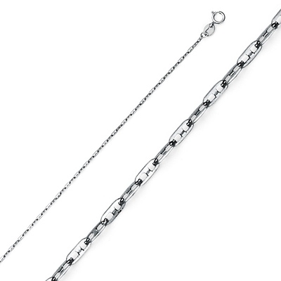 14K White Gold 1mm Anchor Link 1+1 Mariner Chain Necklace