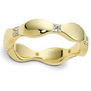 14K Yellow Gold Wave Pattern 0.30 TCW Princess Diamond Ring (Size 6.5)