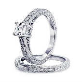 Vintage Style .925 Sterling Silver CZ Engagement Ring Set