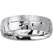 14K White Gold 7mm Diamond Bezel Cross Design Wedding Band 0.25ct (Size 8)