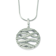 round wave design micro pave cz sterling silver pendant necklace