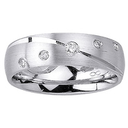 14K White Gold Brush Finish Designer Diamond Wedding Band 0.13ct (Size 6.5)