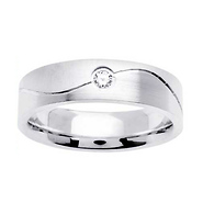 14K White Gold Satin and Brushed Wave Design Wedding Band 0.08ct (Size 10)