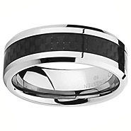 8mm Black Carbon Fiber Inlay Cobalt Free Tungsten Carbide Comfort-fit Wedding Band