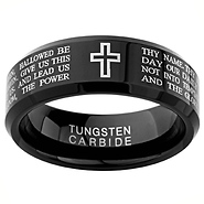 Lord's Prayer Beveled Comfort Fit Cobalt Free Black Tungsten Wedding Band