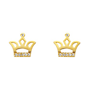 14K Yellow Gold Plated Crown CZ Stud Earrings with Screw-Back Backing