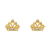 14K Yellow Gold Plated Crown CZ Stud Earrings with Screw-back