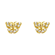 14K Yellow Gold Plated Butterfly CZ Stud Earrings with Screw-back