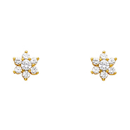 14K Yellow Gold Plated Flower CZ Stud Earrings with Screw-back