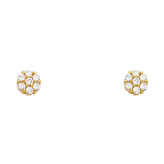 14K Yellow Gold Plated Flower CZ Stud Earrings with Screw-back